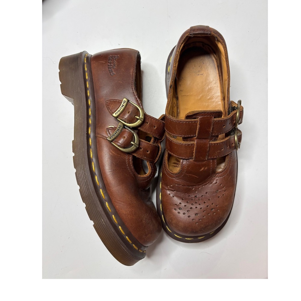 Dr. Martens 8065 Brown Leather Double Strap Mary Jane Shoes UK 4 US 6